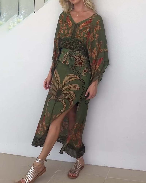 Kleid bedruckt V-Ausschnitt Resort