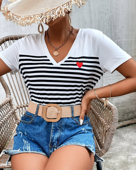 T-Shirt V-Ausschnitt Gestreift Allround