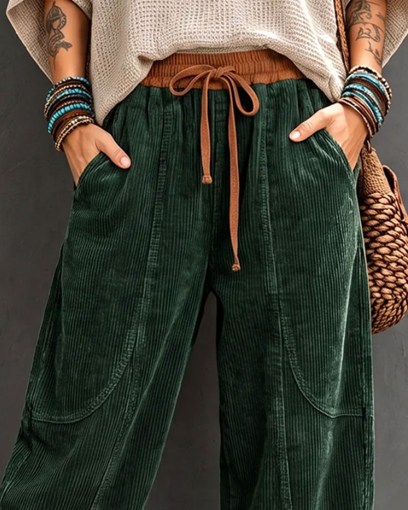 Hose Gummizug Taille Farbblock Cropped Weites Bein