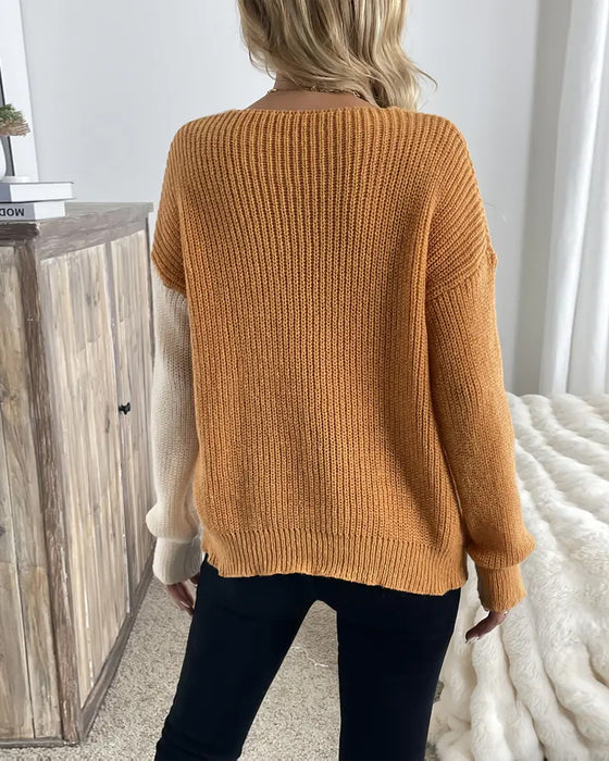 Pullover mit V-Ausschnitt und Kontrastfarben-Einsätzen