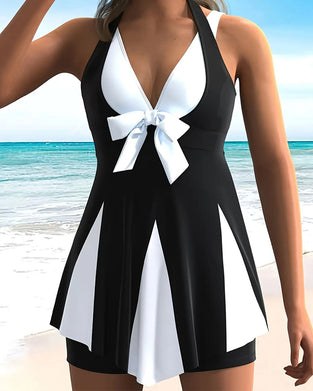Urlaubs-Tankini Farbblock Mit Schleife