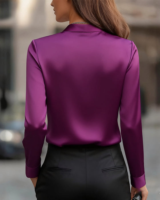 Bluse Schleifenkragen Satin langärmlig