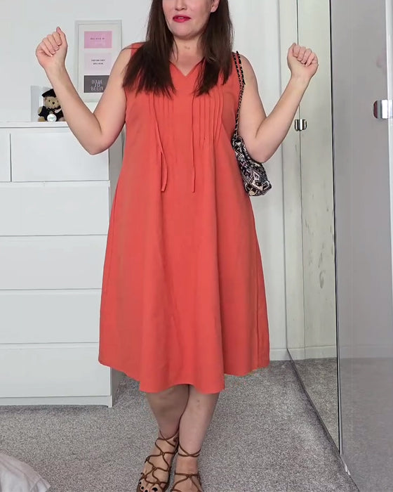 Kleid Ärmellos Bindung Uni Plissiert