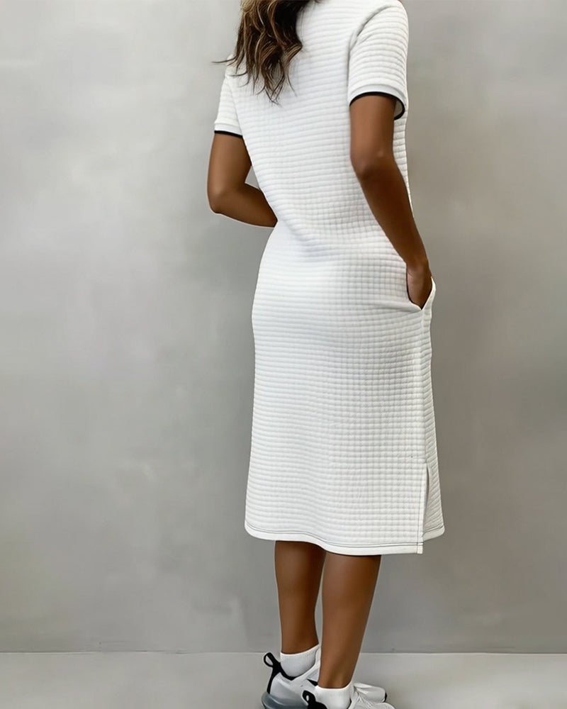 Kleid Karo Stehkragen Kurzarm