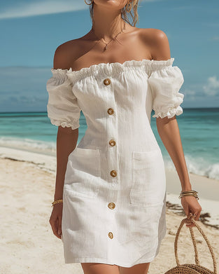 Kleid Off-Shoulder Schick Puff Ärmel