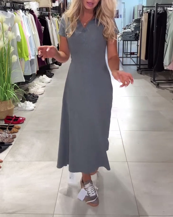 A-Linien Kleid Polo Kragen Casual
