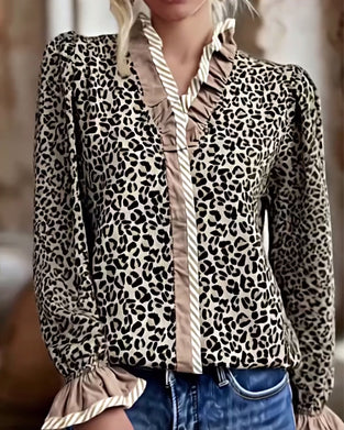 Bluse lässig Leopardenmuster langarm