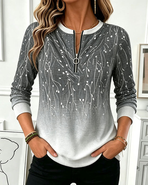 Sweatshirt Rundhals Reißverschluss Ombre