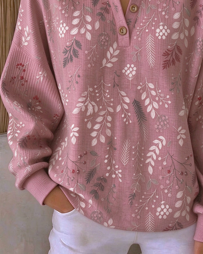 Sweatshirt Waffel Henry Kragen Blumenprint
