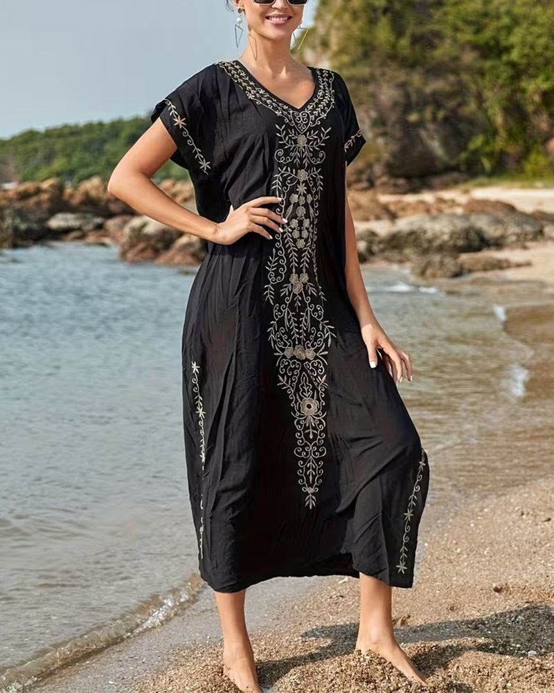 Kleid Ethno-Stil Retro Kurzarm