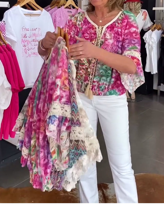 Bluse mit lockerem Schnitt und Boho-Print