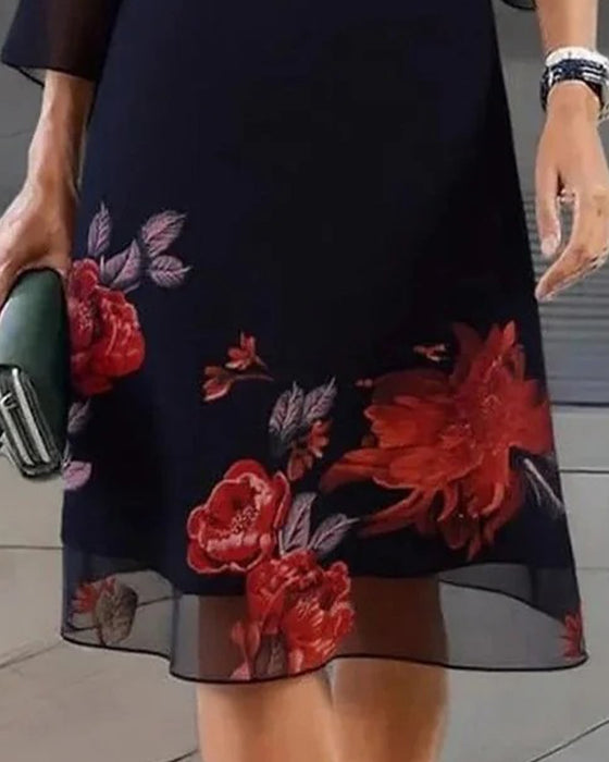 Kleid Rundhals Sheer Blumig Locker