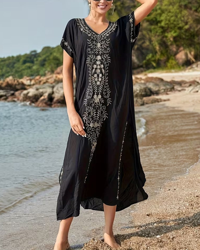 Kleid Ethno-Stil Retro Kurzarm