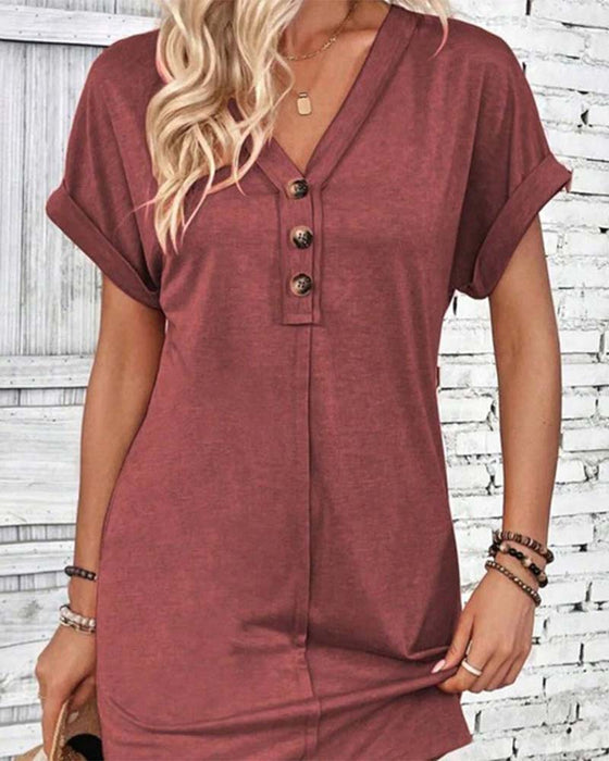 Kleid V-Ausschnitt Knopfleiste solid casual