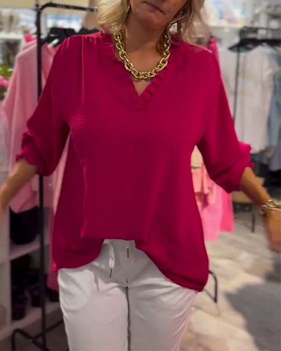 Bluse V-Ausschnitt Pullover Locker Lässig
