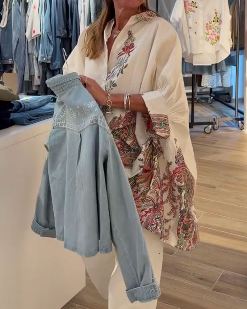 Hemd mit lockerer Passform im Ethno-Stil mit Druck