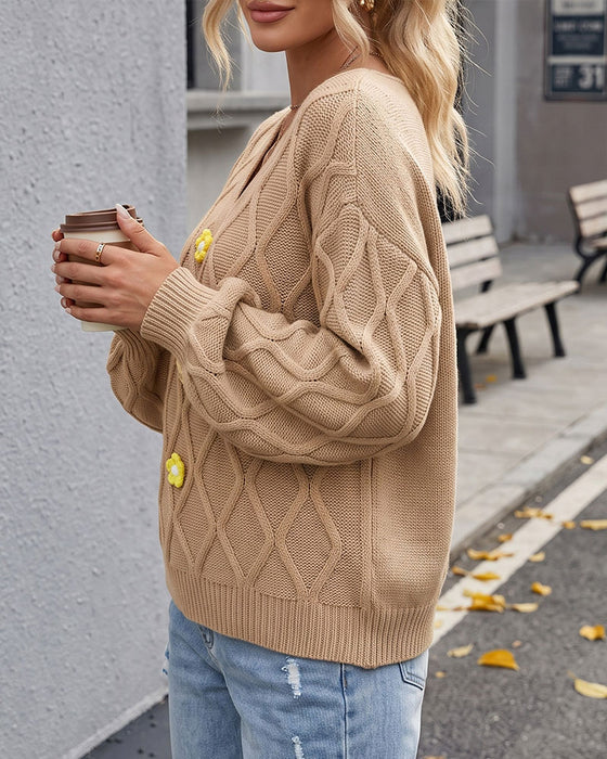 Pullover Laternenärmel Argyle Mode Gestrickt