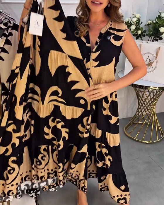 Kleid Lässig V-Ausschnitt Mit Print