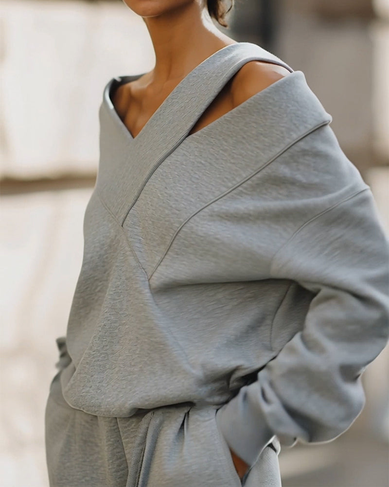 Sweatshirt schulterfrei V-Ausschnitt lässig