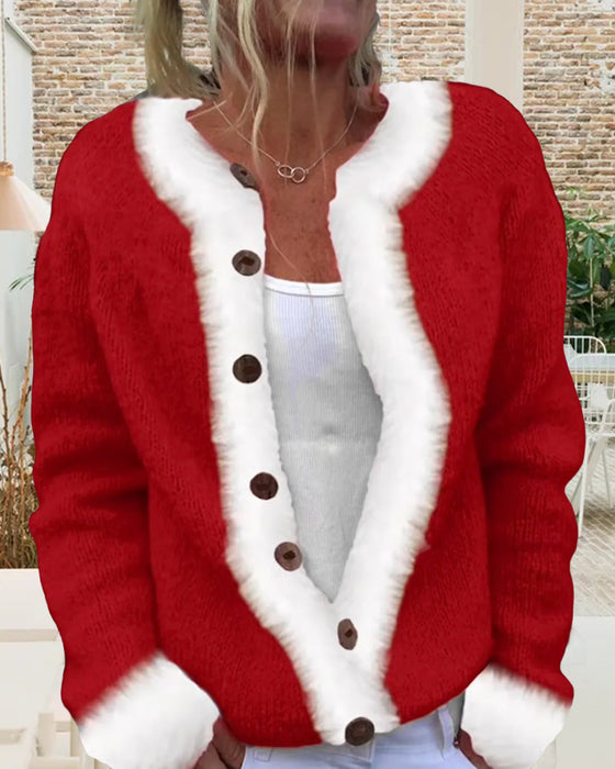 Modische Langärmelige Kontrastfarbige Strickjacke