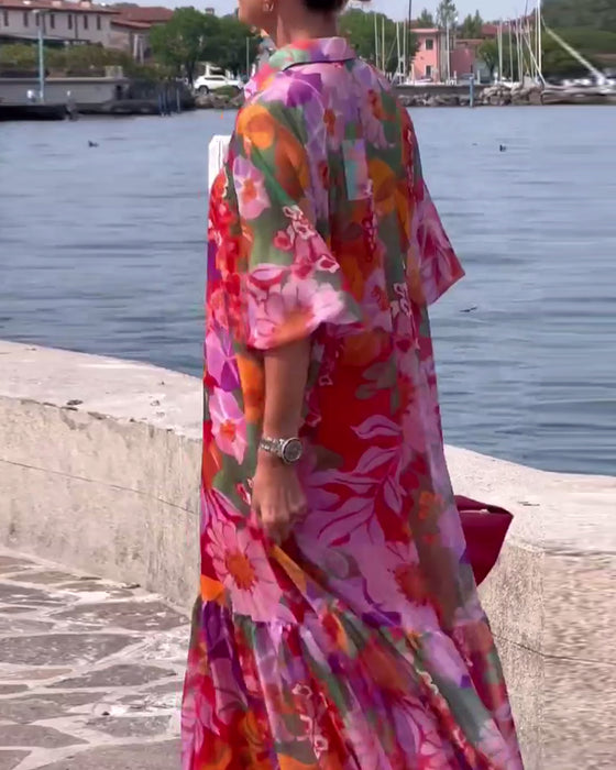 Kleid bunt bedruckt Laternenärmel locker