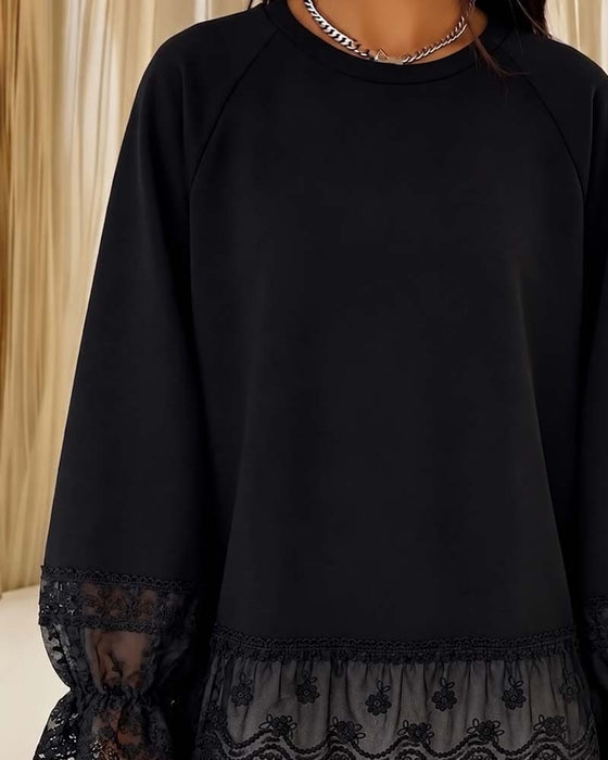 Bluse Patchwork Langarm Rundhals