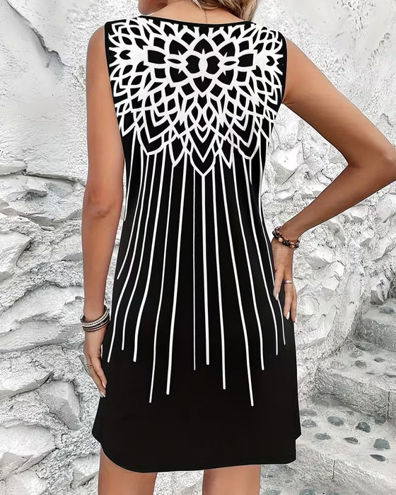 Kleid Rundhals Ausschnitt Linie Metall Knopf