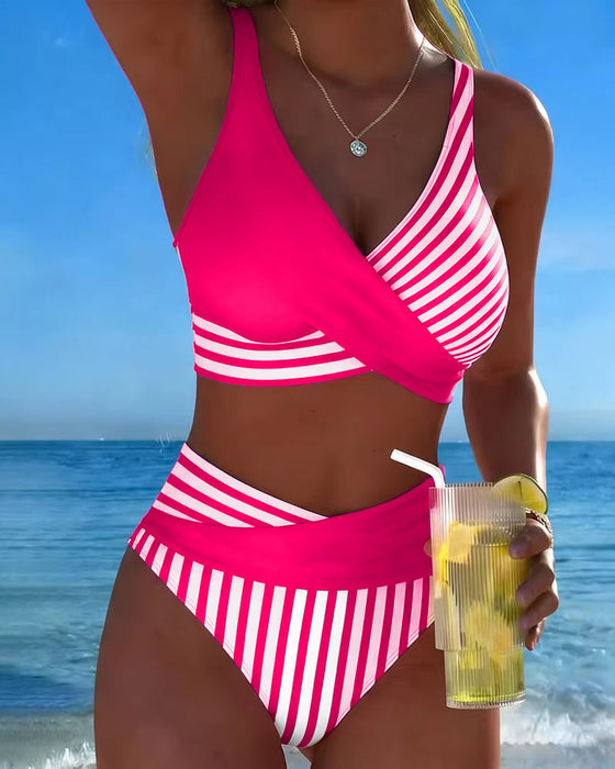 Bikini Gekreuzte Streifen Bedruckt
