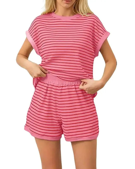 Set Gestreifte Kurzarm-Shorts