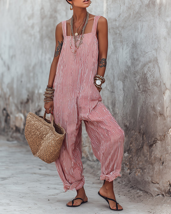 Jumpsuit Breiter Träger Gestreifte Overalls