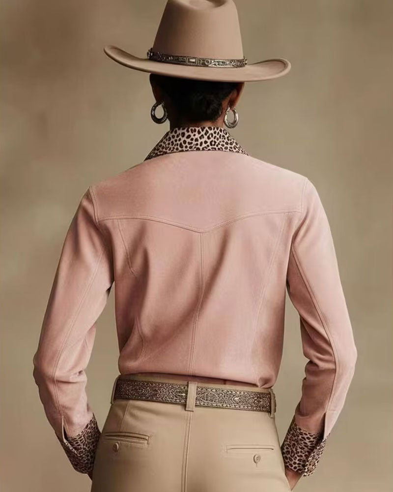 Hemd Revers Leopard Patchwork