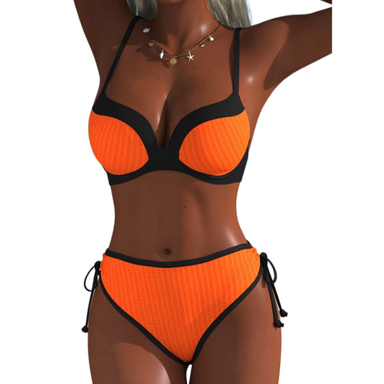 Bikini Kontrastfarbe Push-Up Kordelzug