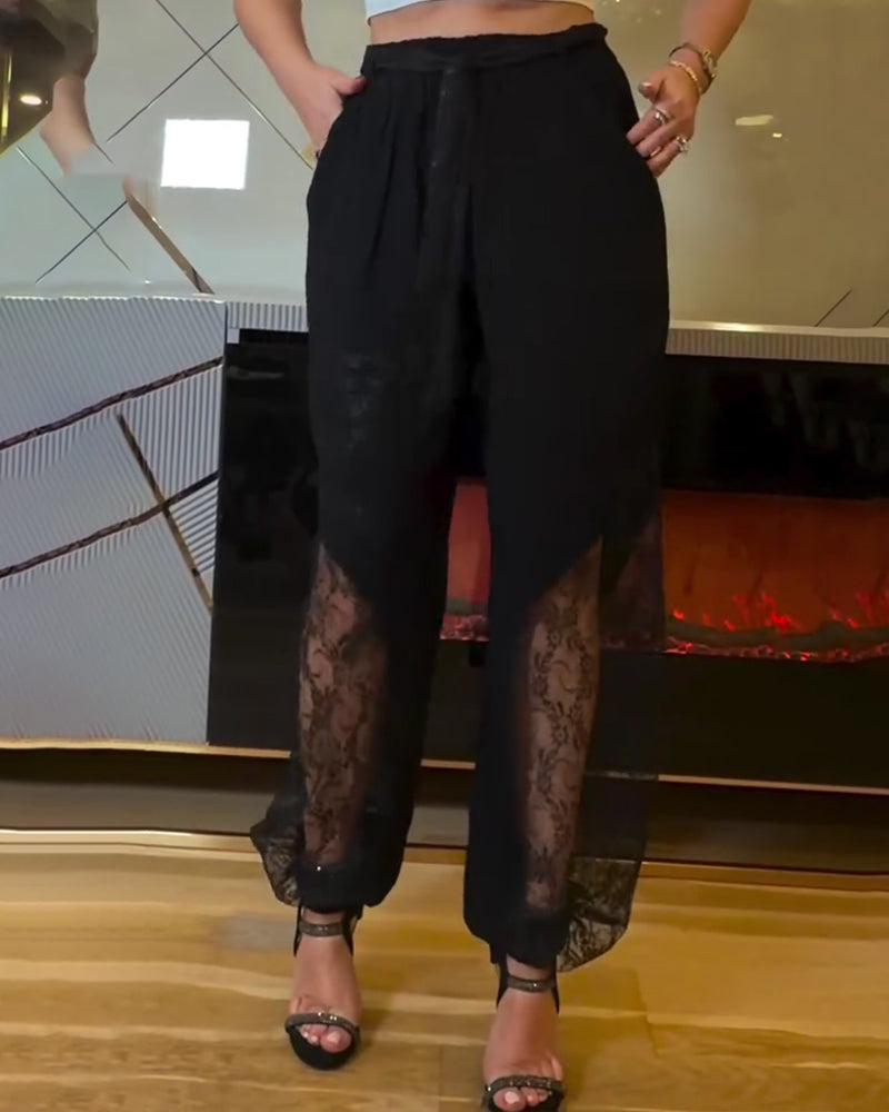 Hose Spitze Patchwork Elastische Taille Laterne