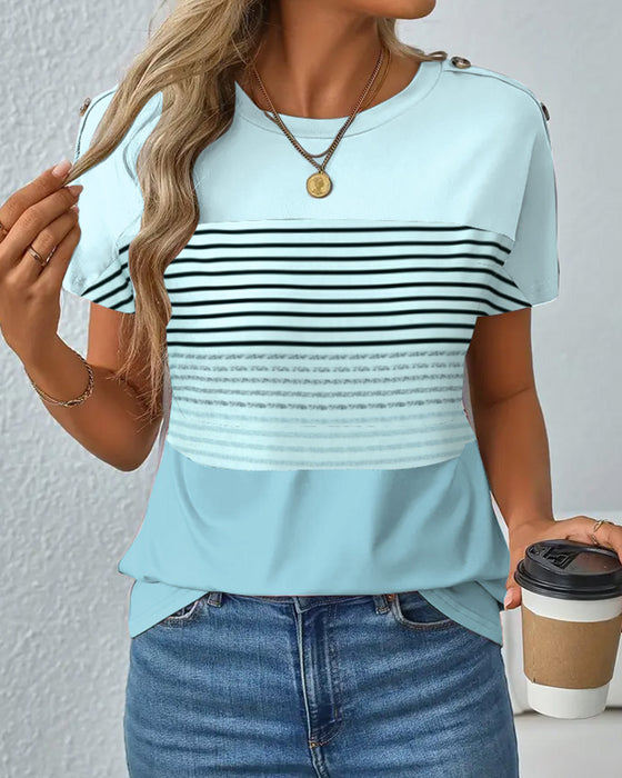 T-Shirt kurzärmelig gestreifter Druck
