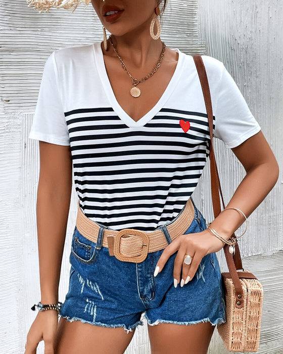 T-Shirt V-Ausschnitt Gestreift Allround