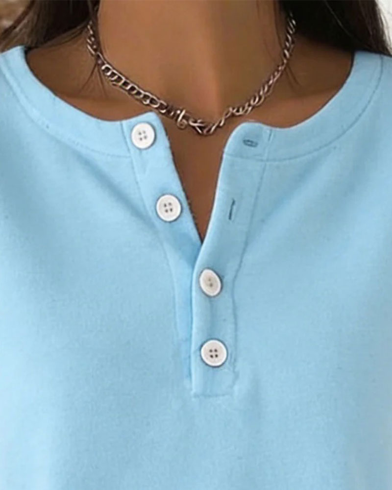 T-Shirt Henley-Ausschnitt Kurzarm Knopf