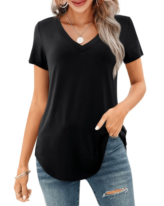 T-Shirt Unregelmäßiger V-Ausschnitt Casual