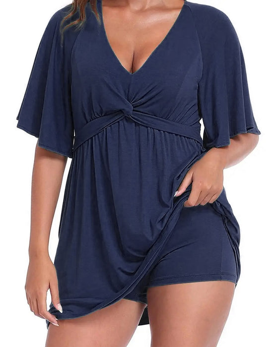 Kleid V-Ausschnitt Taillenbetonender Overall