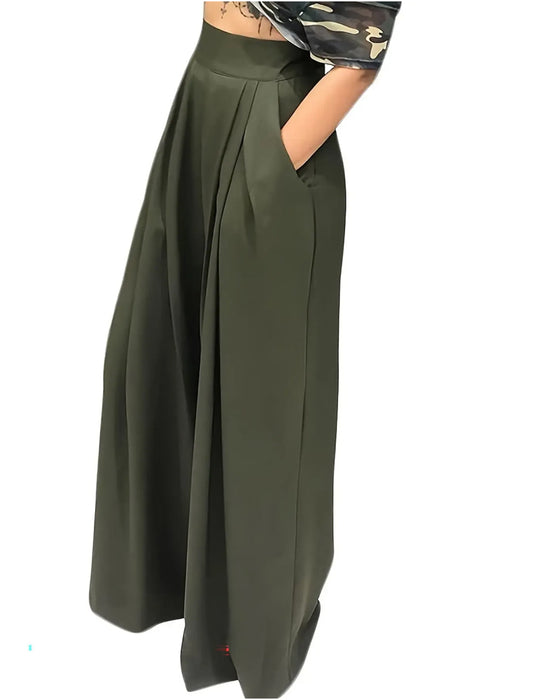 Hose Hohe Taille Plissiert Breites Bein