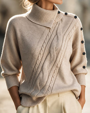 Pullover Diagonal Zopf Turtleneck Knopf