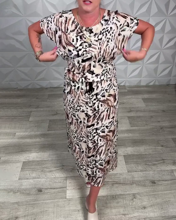Kleid Rundhals Zebramuster