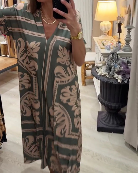 Kleid V-Ausschnitt Weiter Rock Kurzarm