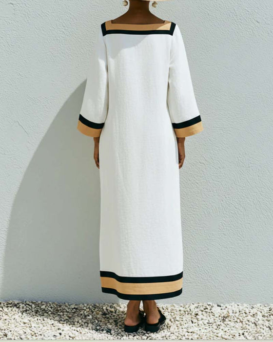 Kleid Quadratischer Ausschnitt Farbblock Locker Lang