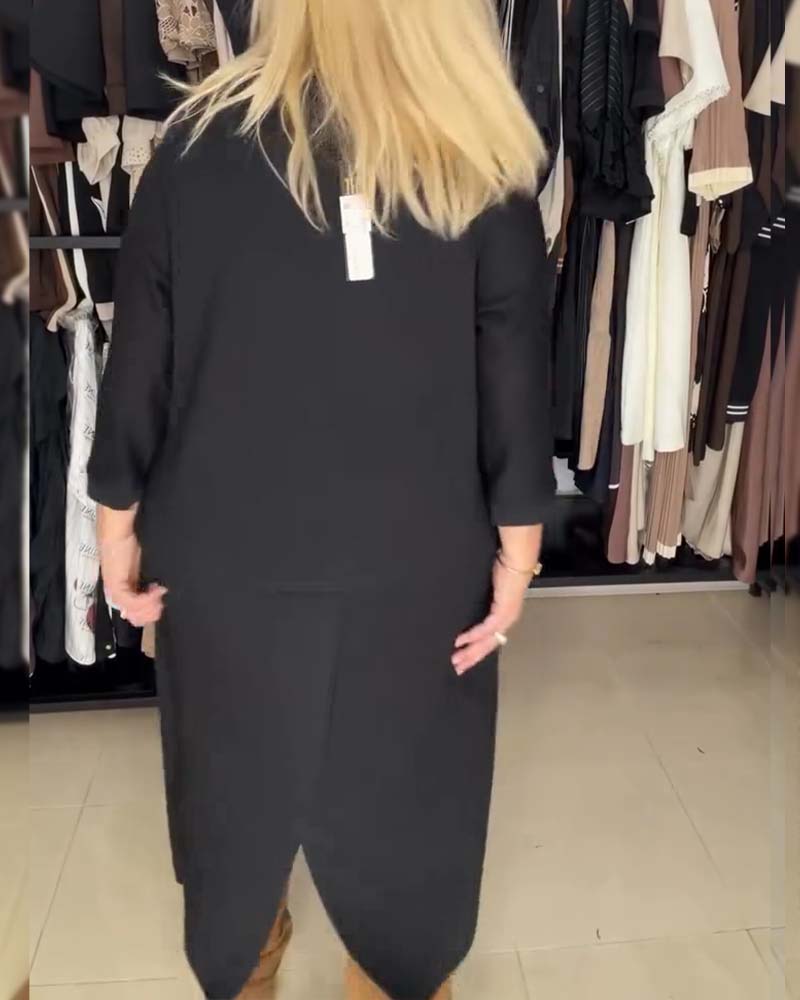 Kleid Rundhals Lockere Passform Uni Farbe