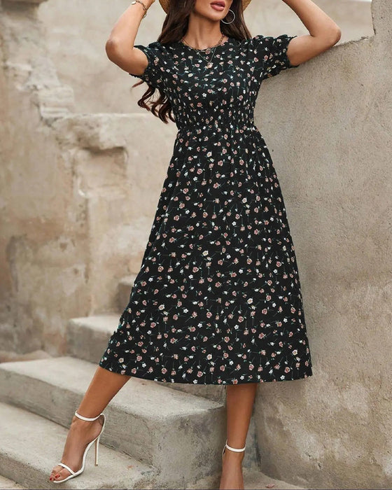 Kleid Kräuselung Blumenprint