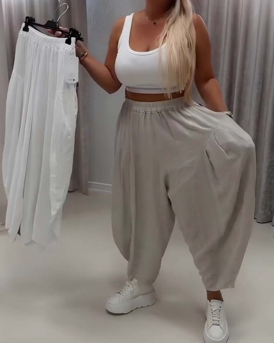 Hose Elastische Taille Breites Bein Harem