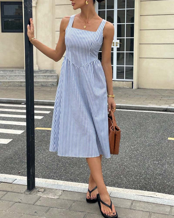 Kleid Ärmellos Gestreift A-Linie