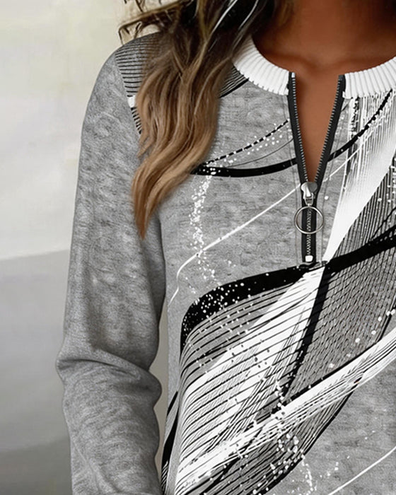 Sweatshirt Rundhals Reißverschluss Linie Langarm