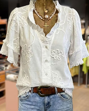 Bluse Fransensaum Puffärmel