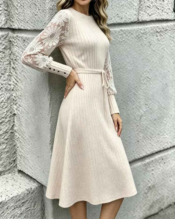 Kleid Rundhals Binden Mode
